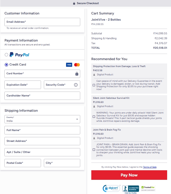 JointVive checkout page